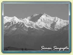 Black and White Photo of Mt. Kanchendzonga (zoomed view) as seen from Darjeeling, Bengal