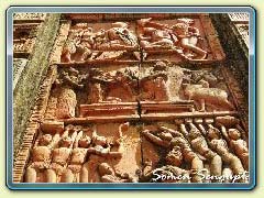 Terracotta works on the walls of temple at Hadal Narayanpur