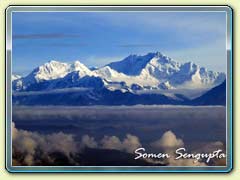 Zoomed view of(R to L)Mt. Kangchenjunga, Kabru North, South and Dome from Darjeeling Mall