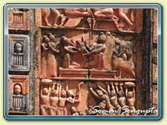 Terracotta works on the walls of temple at Hadal Narayanpur