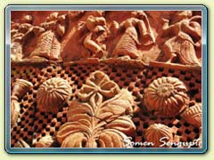 Terracotta works on the walls of temple at Hadal Narayanpur