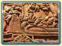 Terracotta works on the walls of temple at Hadal Narayanpur