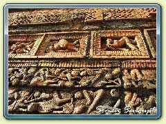Terracotta works on the walls of temple at Hadal Narayanpur