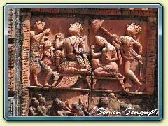Terracotta works on the walls of temple at Hadal Narayanpur