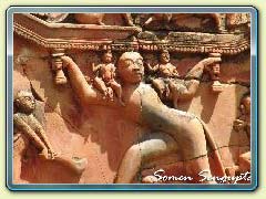 Terracotta works on the walls of temple at Hadal Narayanpur