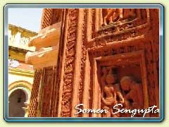 Terracotta works on the walls of temple at Hadal Narayanpur