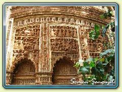 Terracotta works on the walls of temple at Sonamukhi