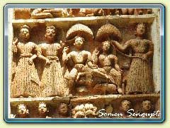 Terracotta works on the walls of temple at Sonamukhi