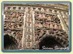 Terracotta works on the walls of temple at Sonamukhi