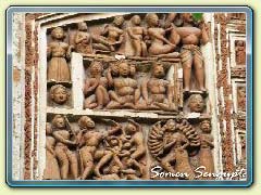 Terracotta works on the walls of temple at Sonamukhi