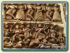 Terracotta works on the walls of temple at Sonamukhi